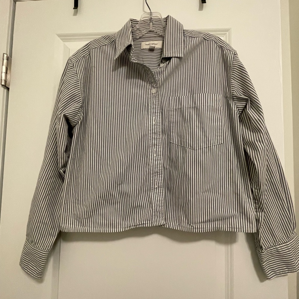 Banana Republic Black and White Striped Button Down Shirt